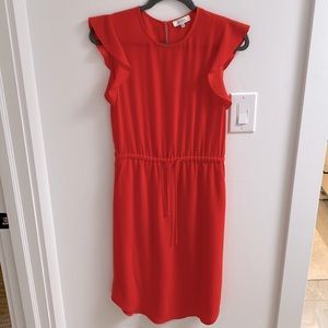 Aritzia Babaton Poppy Red Flutter Sleeve Elastic Waist Tie Midi Dress